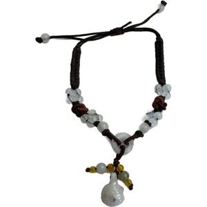 Carved JADE Green Golden Stone Turtle Brown Cord Adjustable Knotted Bracelet